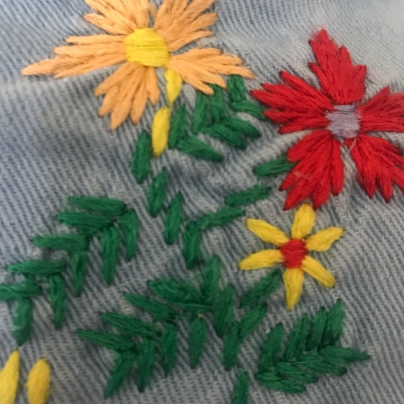 Your favorite 70s cotton denim hand-embroidered mushrooms lady bug Boho  shirt ! - Picture 8 of 16